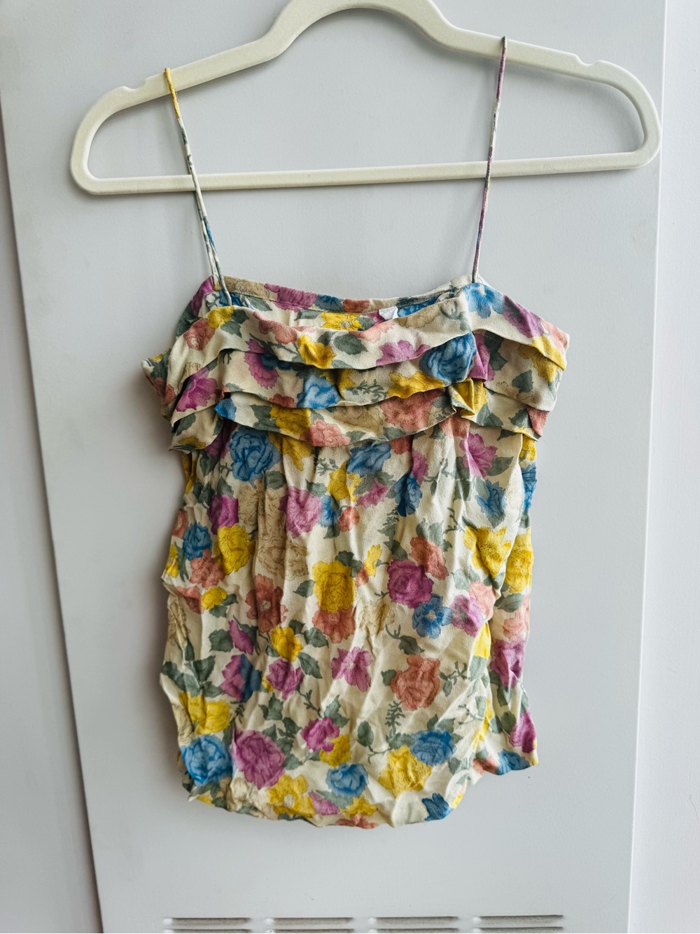 YaYa Aflalo Cream Floral Silk Chiffon Ruffle Camisole Pink Blue S